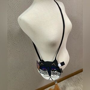 New Laura Burch Artistic Cat Face Crossbody Bag with tags